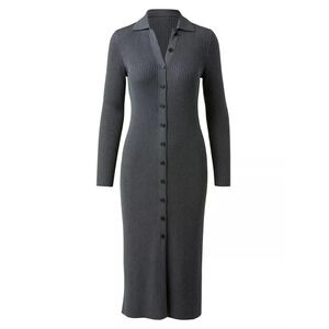 NWOT $1990 AKRIS Long Ribbed Cardigan Sweater - Collared Dress Virgin Wool